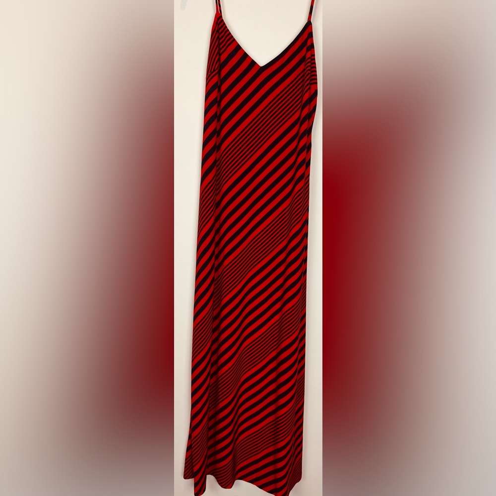 NWT Lauren Ralph Lauren Size 12 Red Navy Striped Jersey Maxi Dress $129